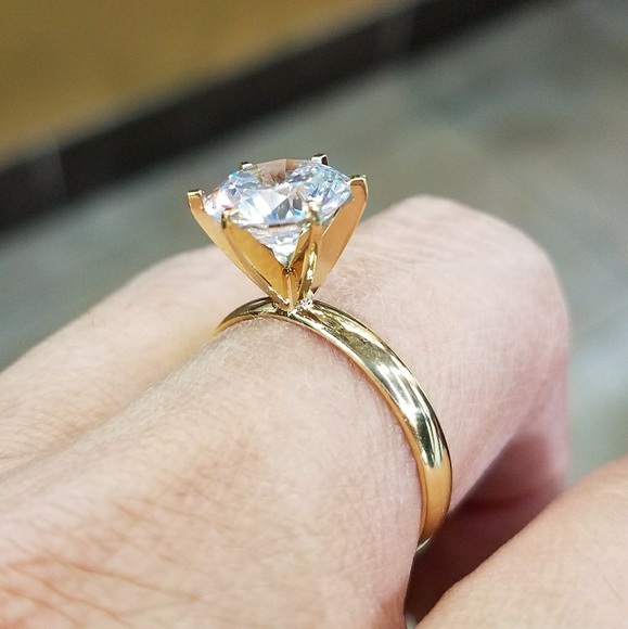 NeW 14k Solid Yellow Gold 3ct Round Engagement Ring - Picture 7 of 9